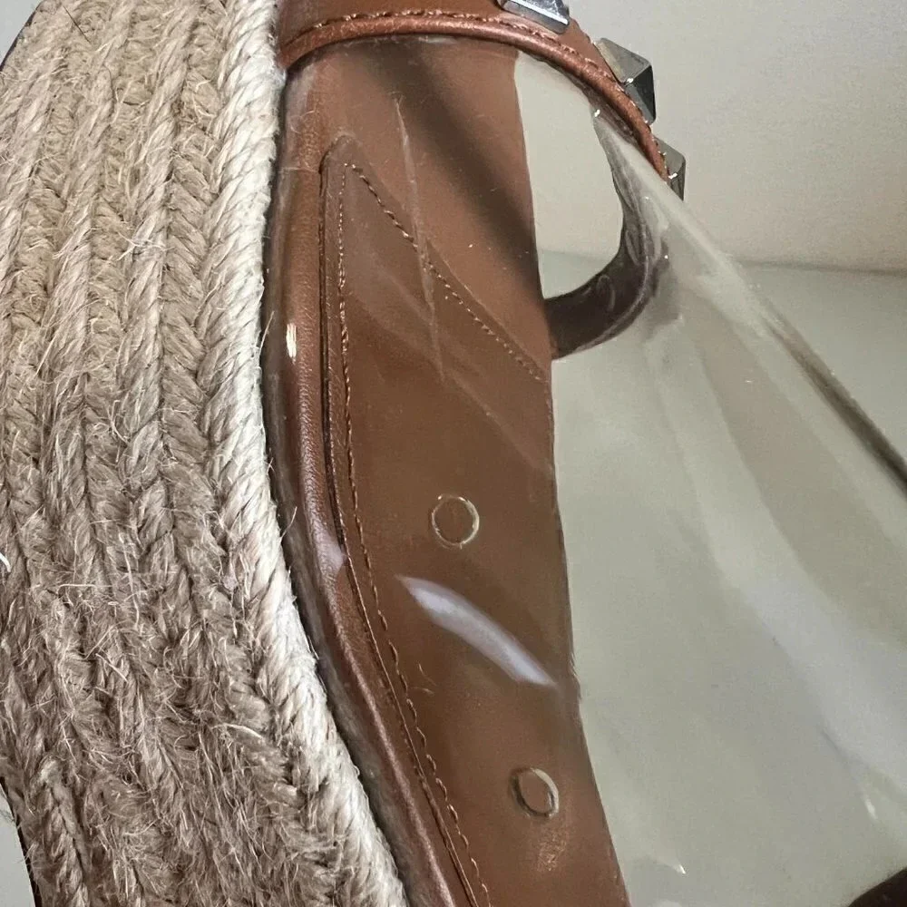 Marc Fisher Womens Leather Studded Espadrille Platform Sandals Brown Size 8 1/2M